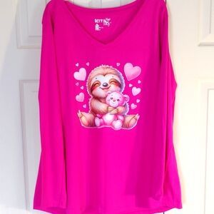 PINK SLOTH VALENTINE'S DAY TOP SIZE OX